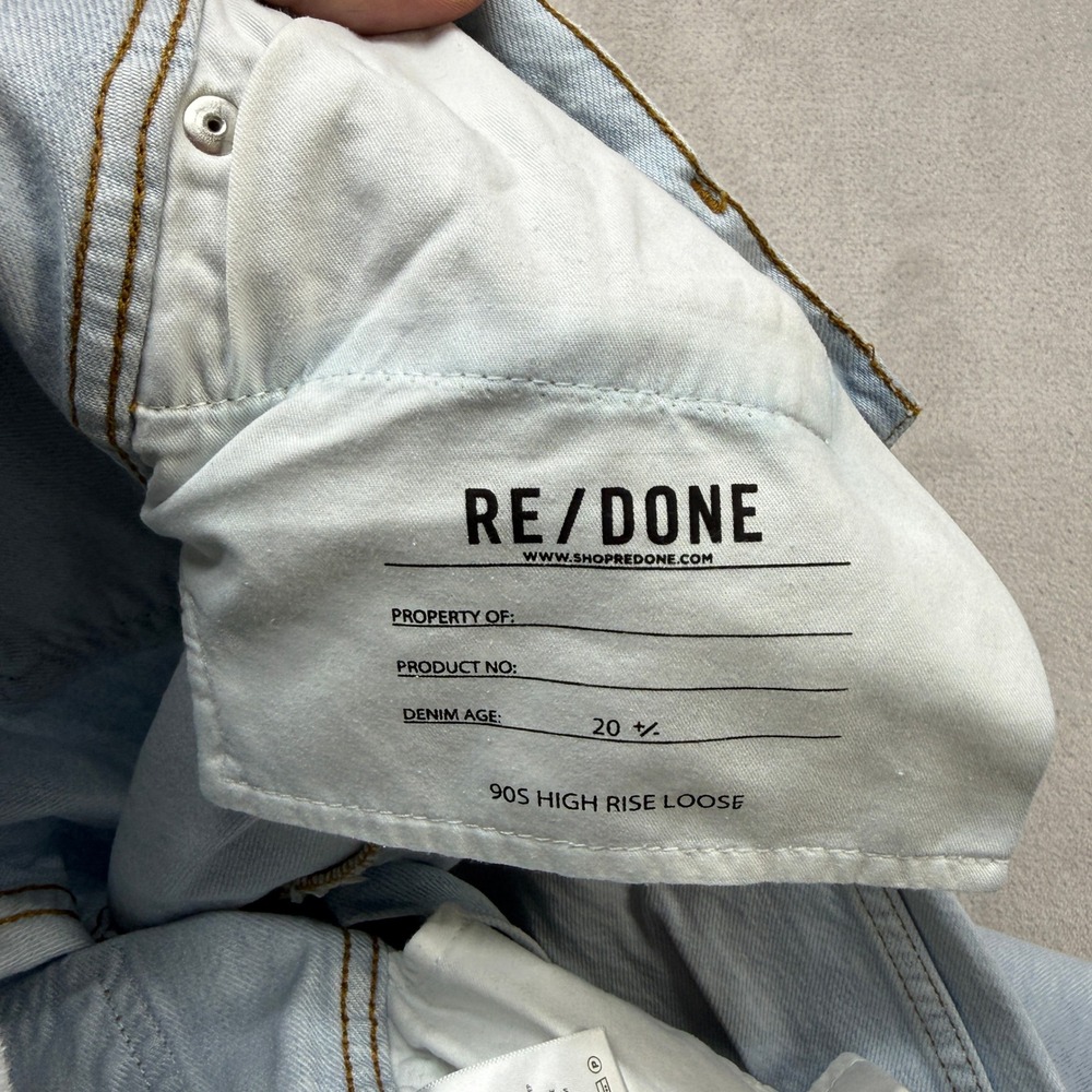 RE/DONE 90s High Rise Loose Jeans Womens 28 Light Blue Distressed Bleach Destroy - Picture 5 of 13